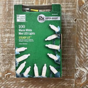 HOME ACCENTS 100 WARM WHITE MINI LED LIGHTS 2X SUPER BRIGHT STEADY LIT CHRISTMAS